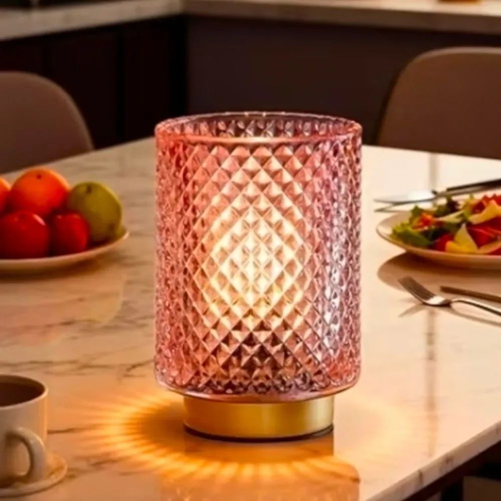 ☔️🔥🅰️NIB Pink Embossed Glass Wireless Portable Lamp